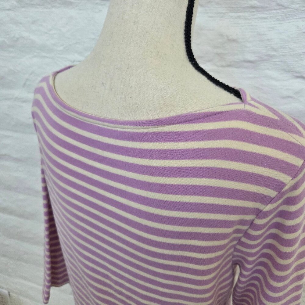 Isaac Mizrahi Live! Top Medium Essential Yarn Dye Stripe 3/4 Sleeve Purple Lilac - Picture 7 of 8